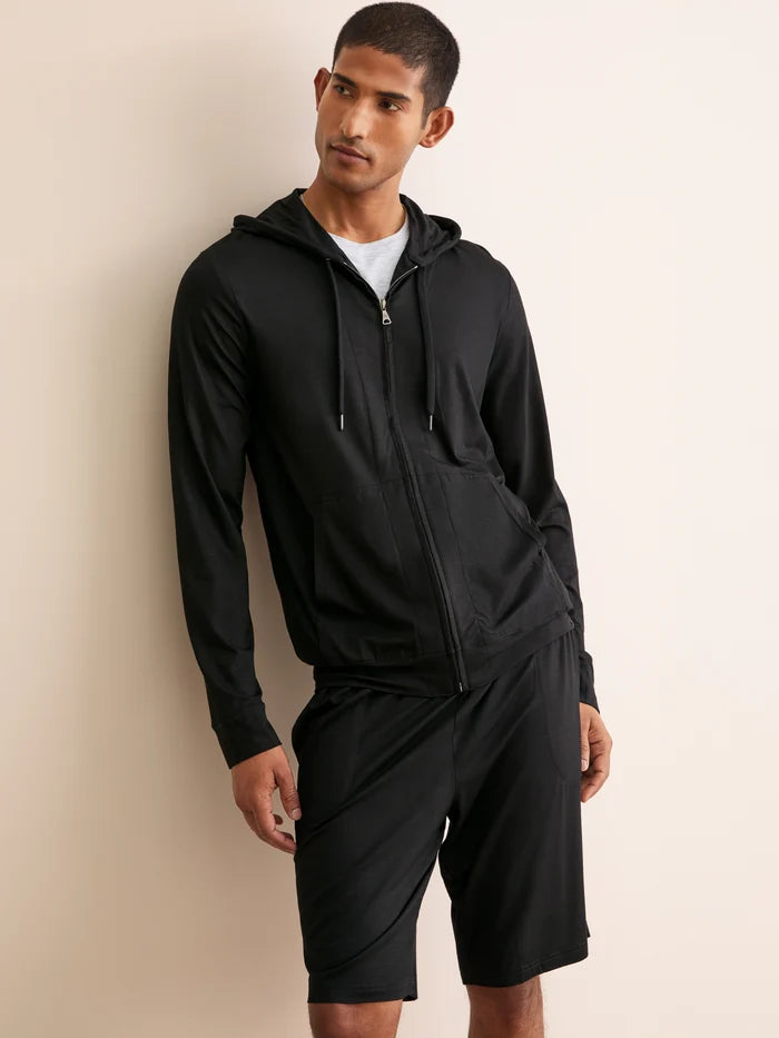 MICRO MODAL ZIP-UP HOODIE - BLACK