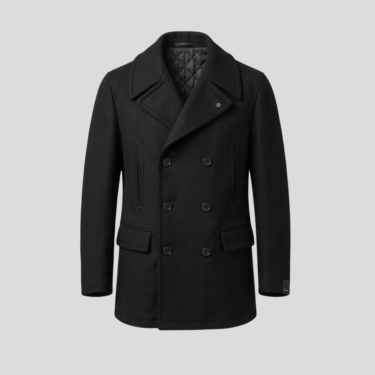 DOUBLE BREASTED WOOL PEACOAT - BLACK