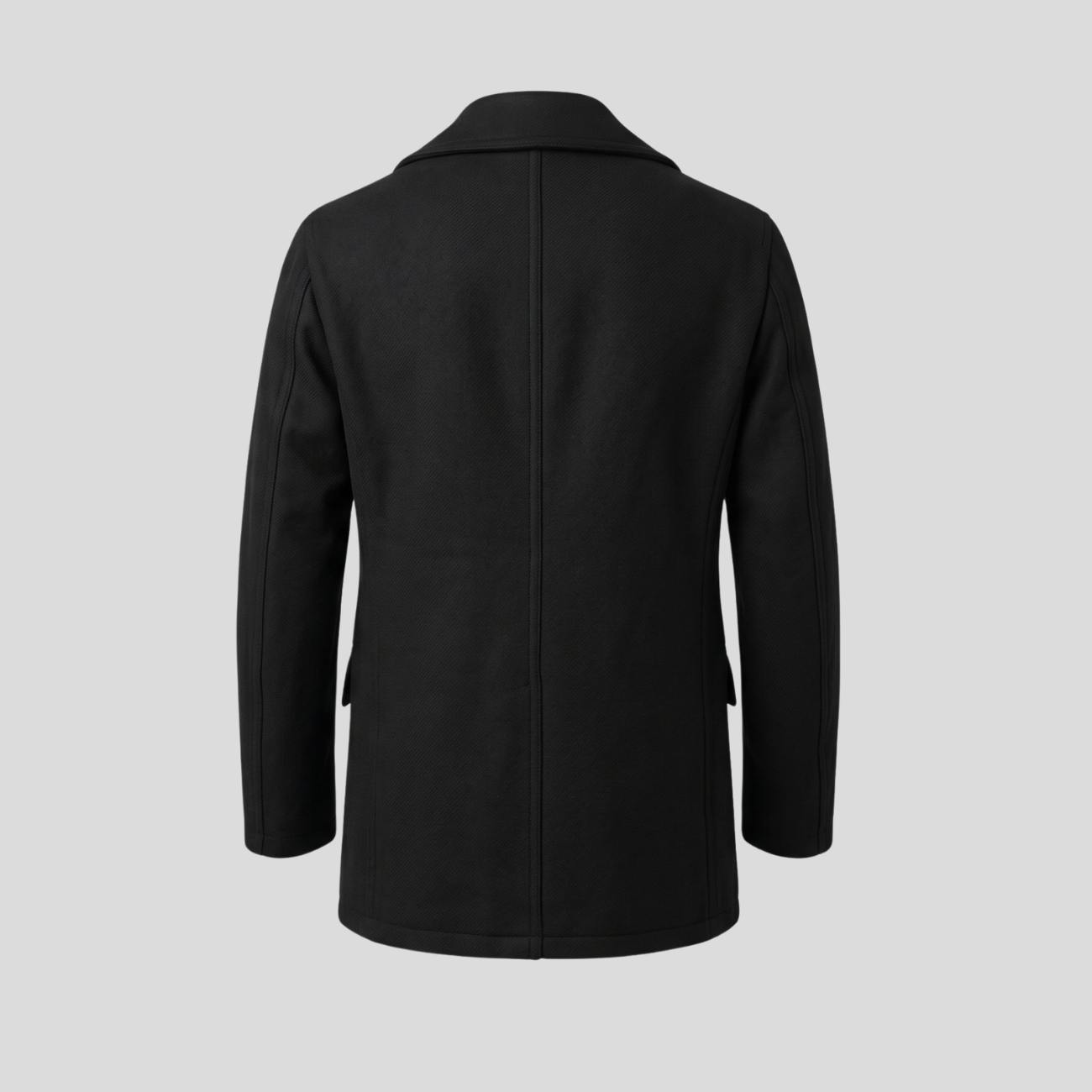 DOUBLE BREASTED WOOL PEACOAT - BLACK