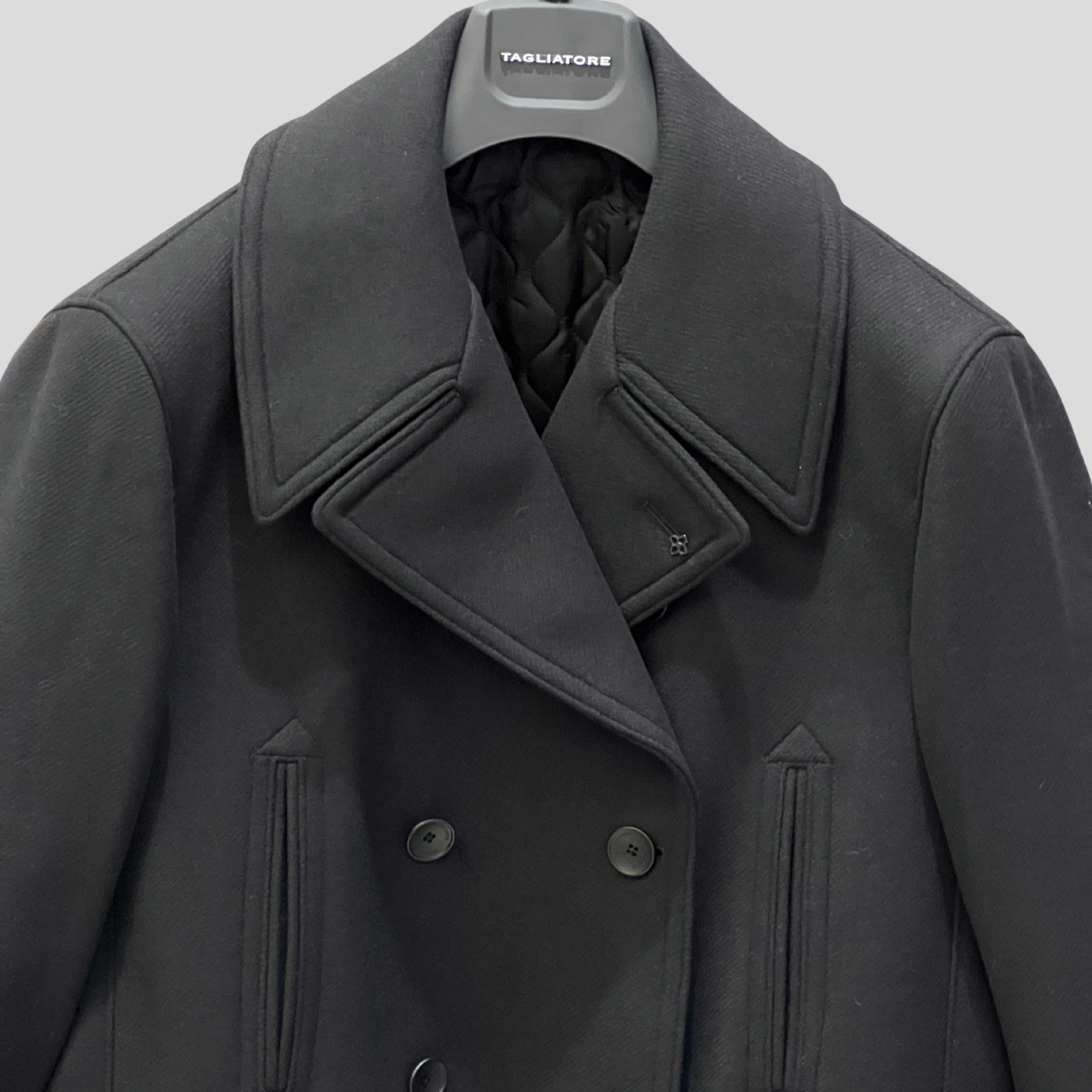 DOUBLE BREASTED WOOL PEACOAT - BLACK