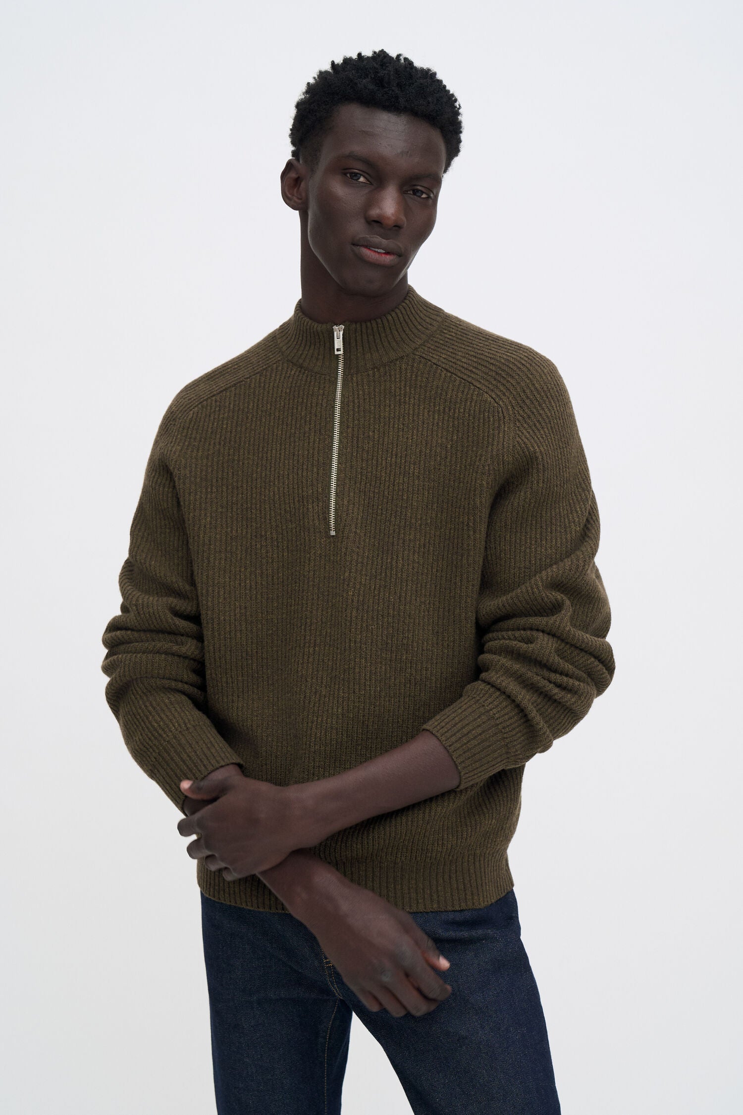 FILIPPA K RIBBED WOOL HALF ZIP SWEATER