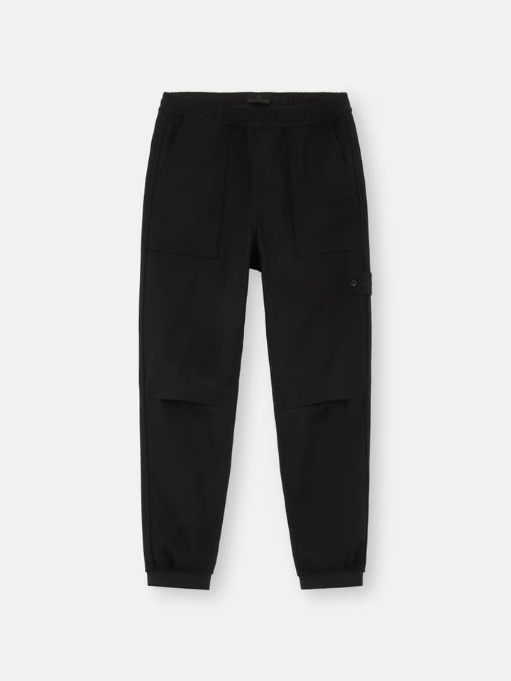 Pantalon de jogging en flanelle de laine et nylon avec poches et cordon de serrage à la taille - Noir