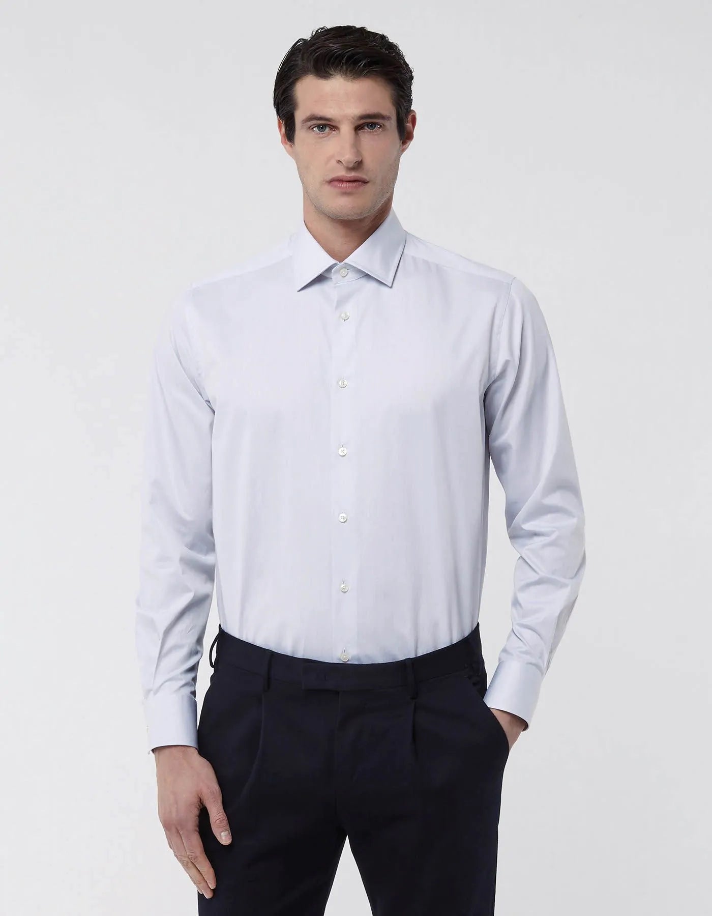 Chemise à col uni en twill gris XACUS