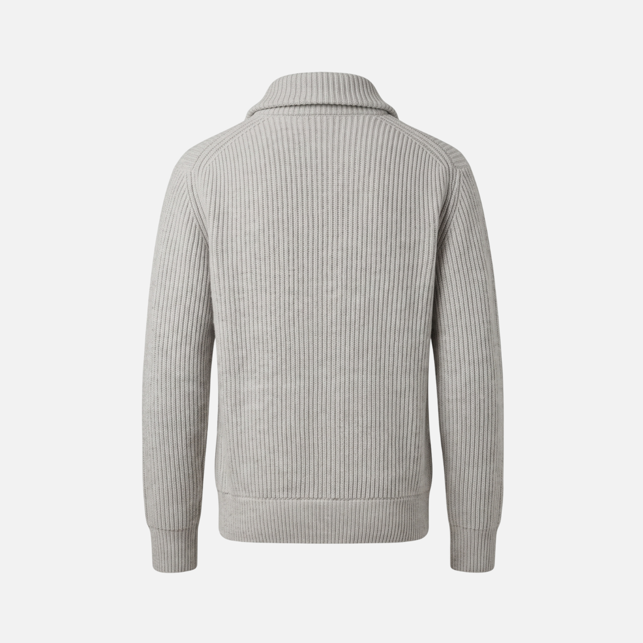 WOOL RIBBED ZIP-UP CARDIGAN - GREY