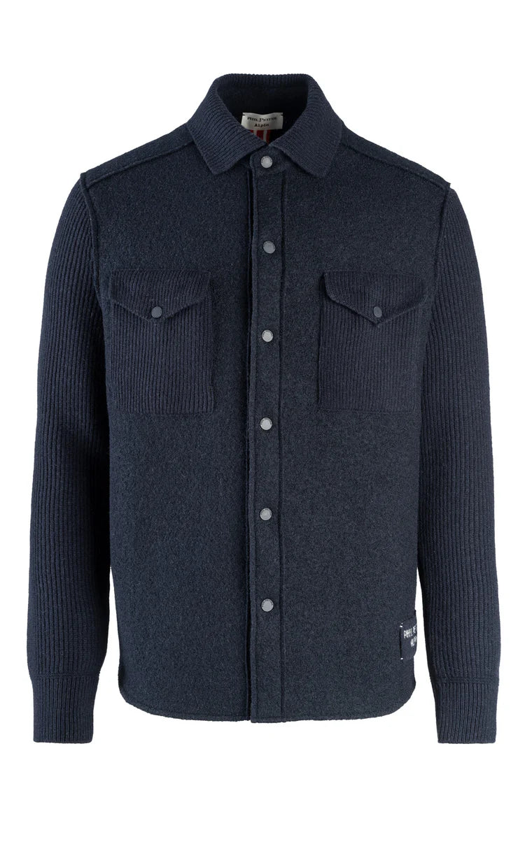 NAVY MERINO WOOL KNITTED OVERSHIRT