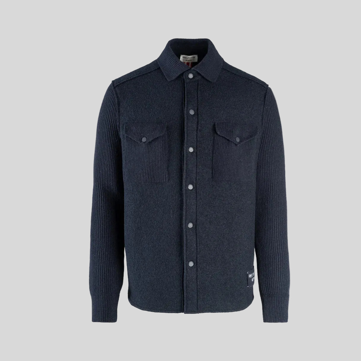 NAVY MERINO WOOL KNITTED OVERSHIRT