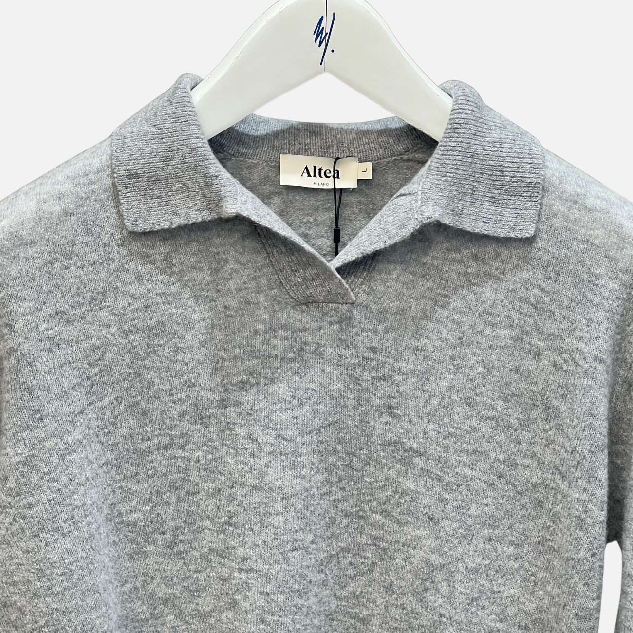 CASHMERE BLEND POLO SWEATER - GREY