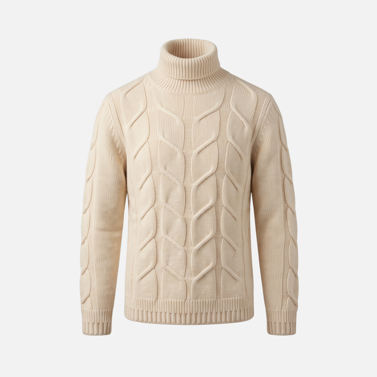 CABLE KNIT CASHMERE BLEND TURTLENECK - CREAM