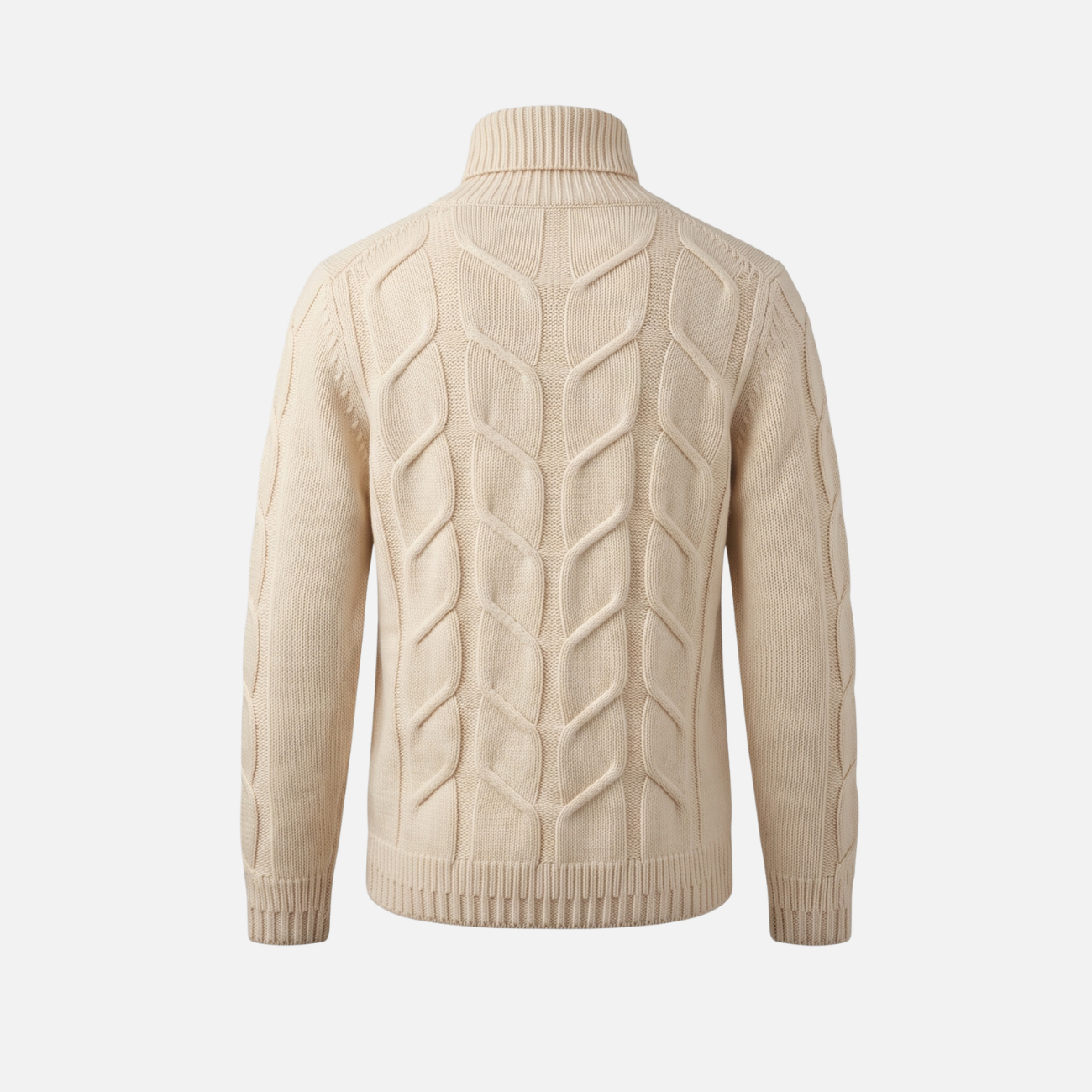 CABLE KNIT CASHMERE BLEND TURTLENECK - CREAM