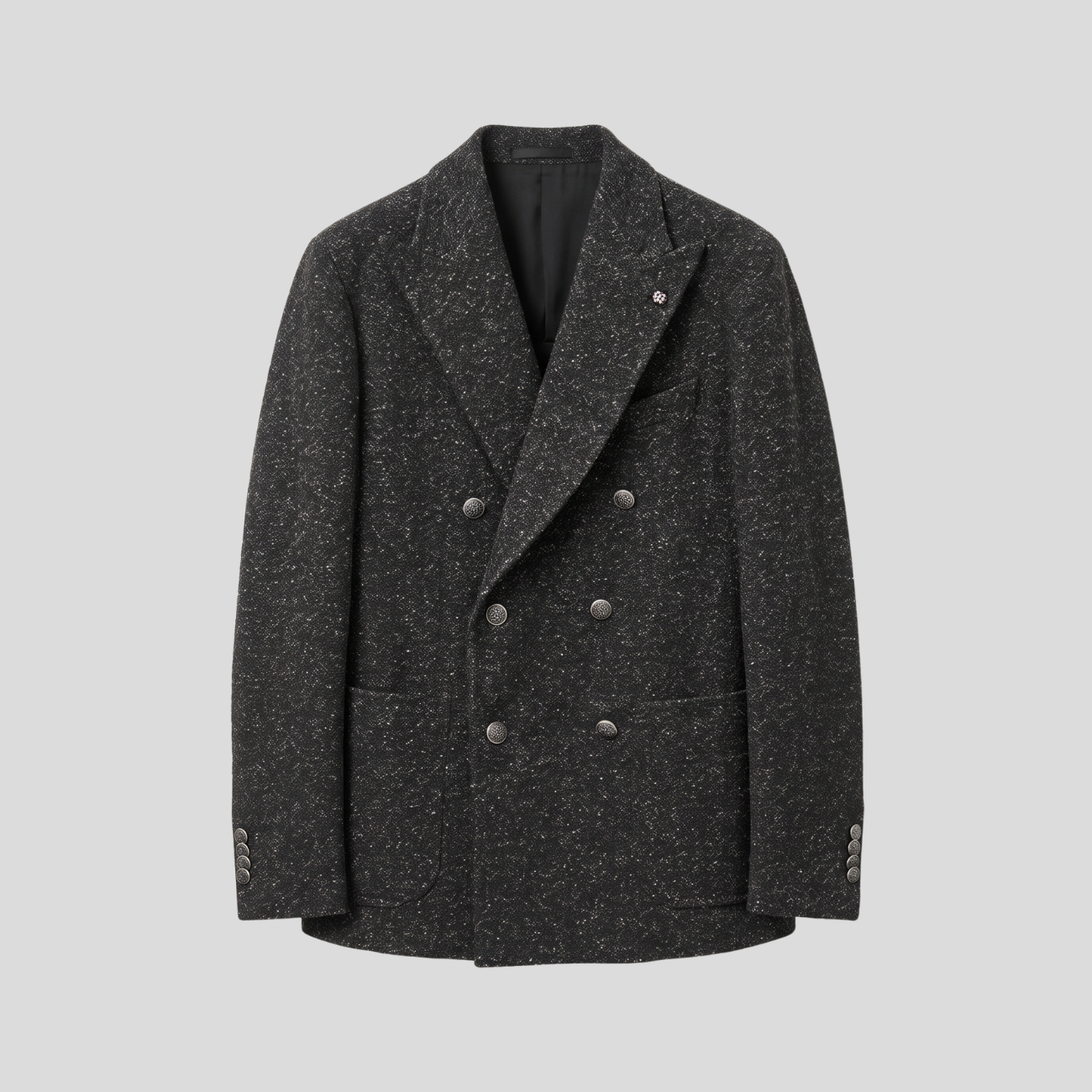 WOOL & SILK BLEND DOUBLE-BREASTED BLAZER - CHARCOAL