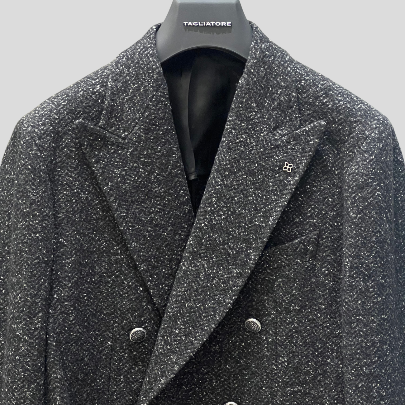 WOOL & SILK BLEND DOUBLE-BREASTED BLAZER - CHARCOAL
