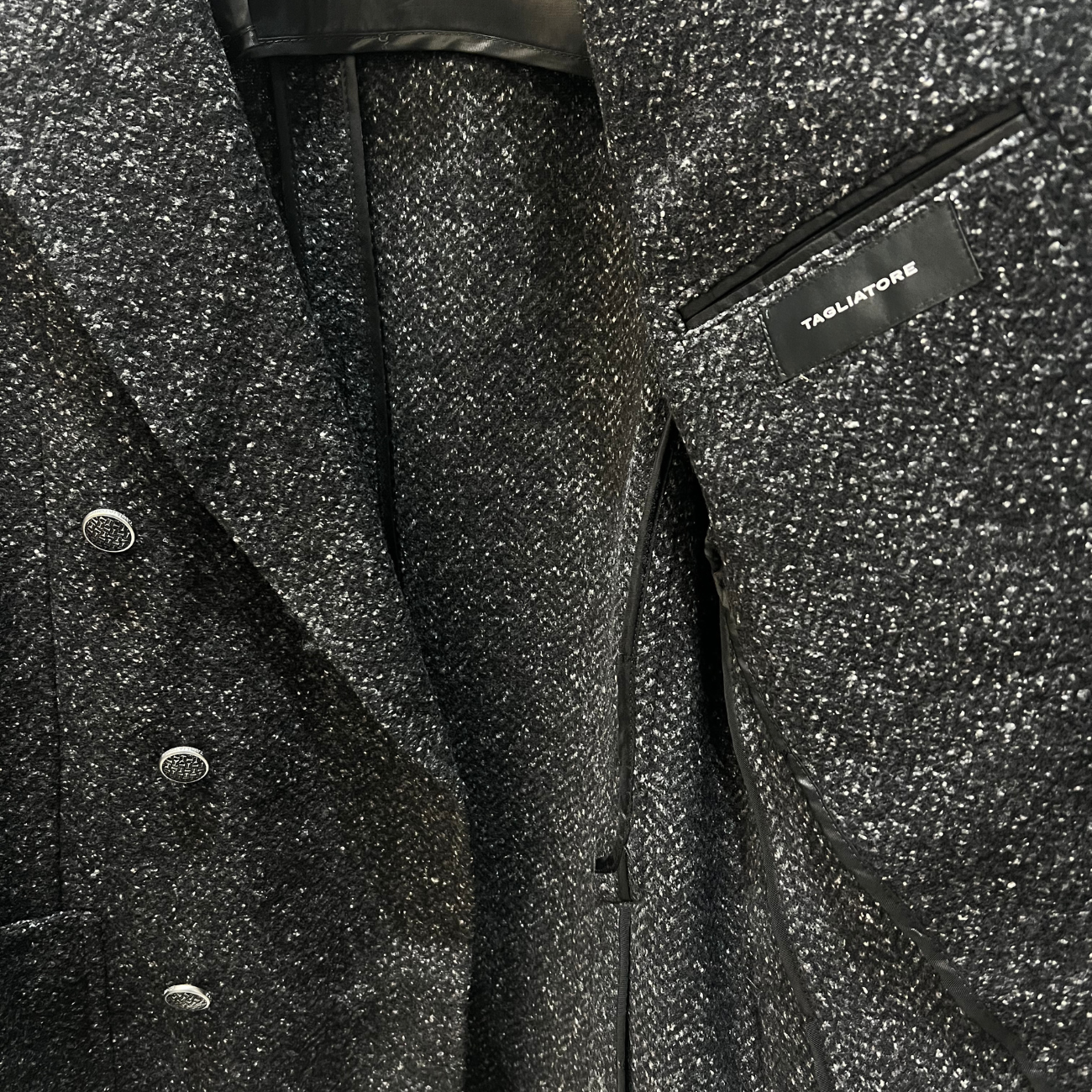 WOOL & SILK BLEND DOUBLE-BREASTED BLAZER - CHARCOAL