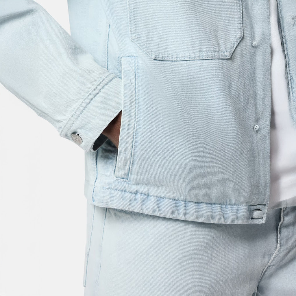 INDIGO DENIM-ULTRA BLEACHED COACH JACKET - BLUE EXTRA BLEACH