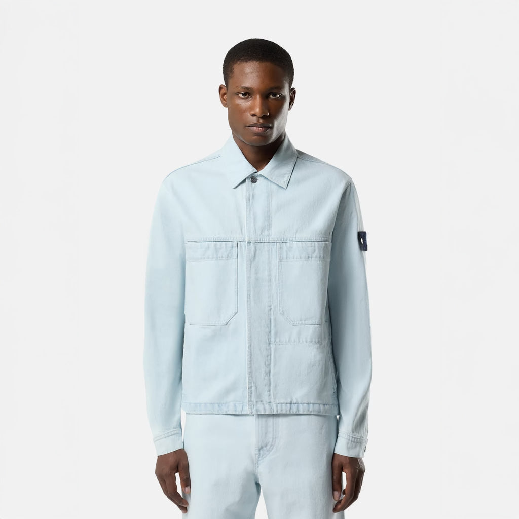 INDIGO DENIM-ULTRA BLEACHED COACH JACKET - BLUE EXTRA BLEACH