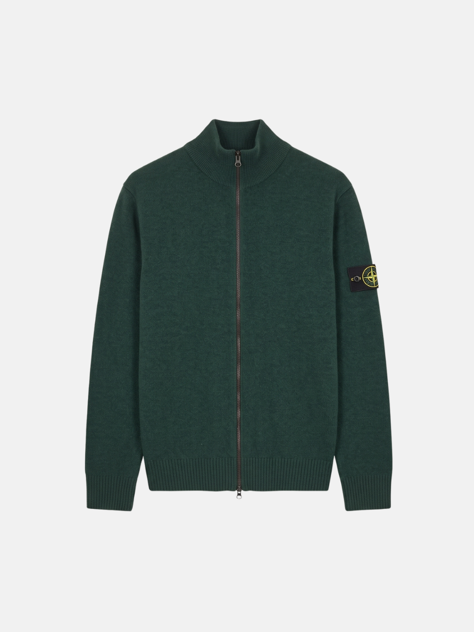 VIRGIN WOOL ZIP-UP CARDIGAN - DARK GREEN