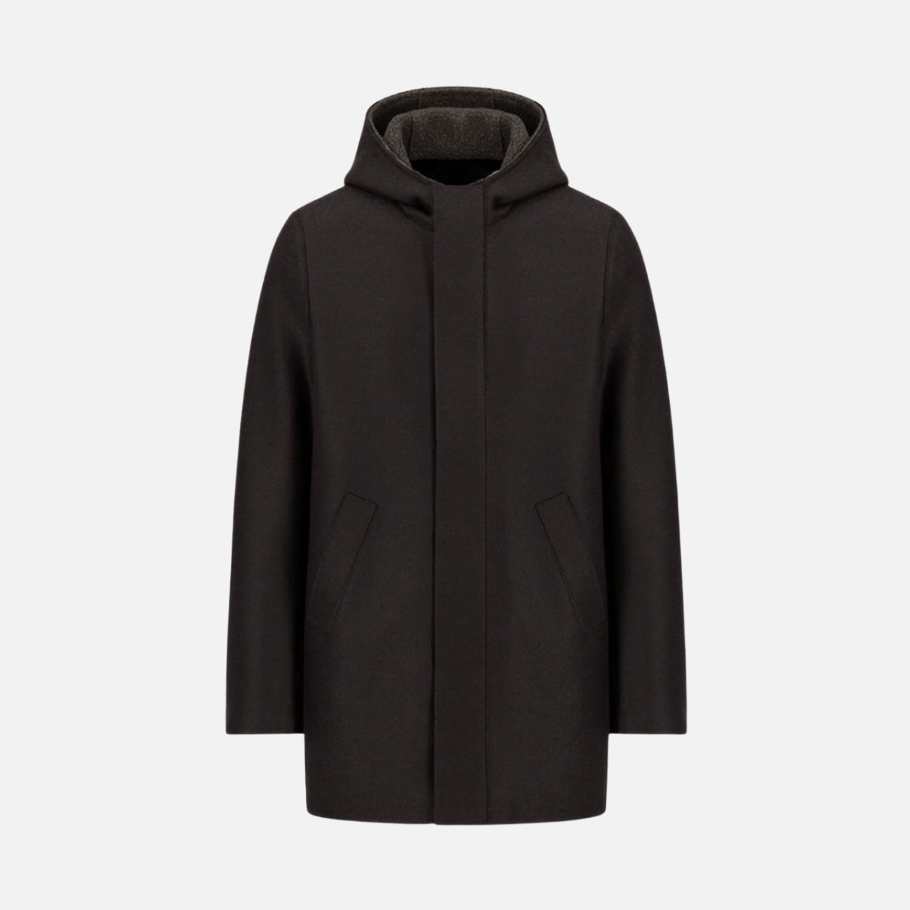 PARKA IN PRESSED WOOL & BOUCLÉ - DARK BROWN