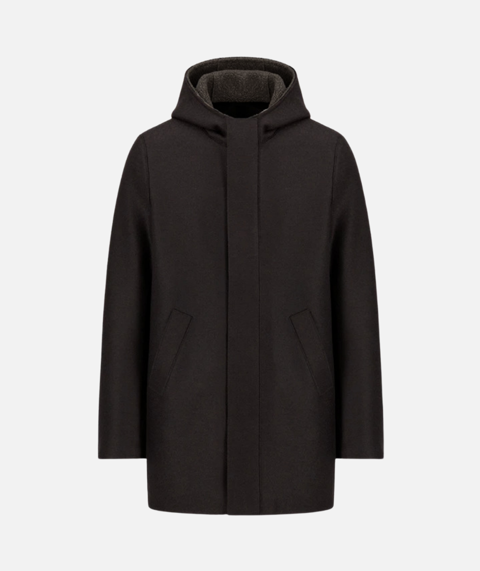 PARKA IN PRESSED WOOL & BOUCLÉ - DARK BROWN