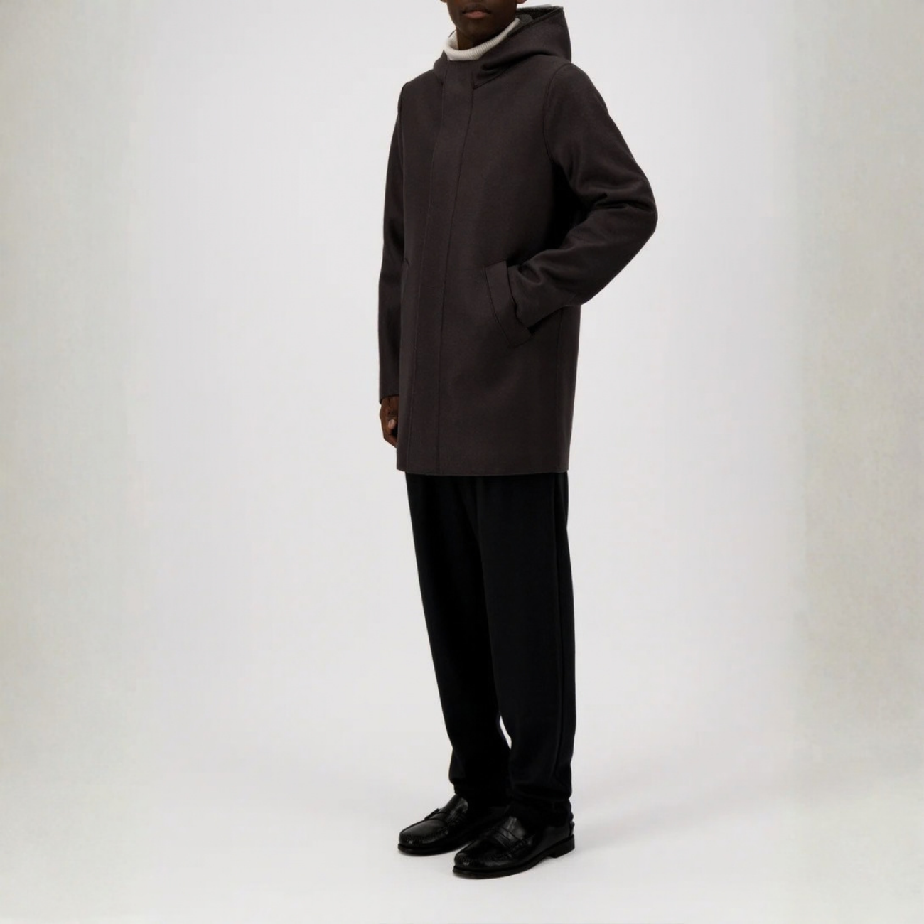 PARKA IN PRESSED WOOL & BOUCLÉ - DARK BROWN