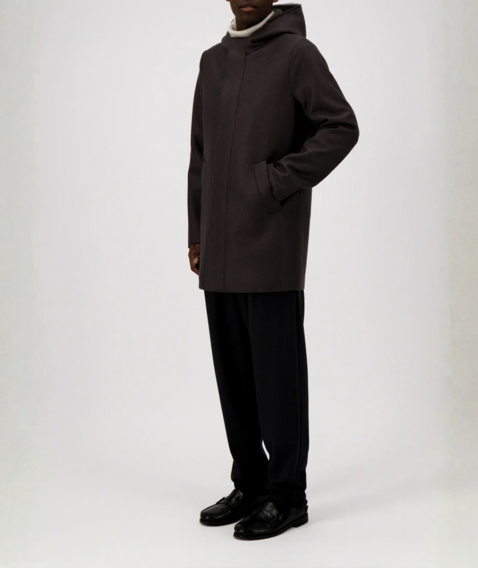 PARKA IN PRESSED WOOL & BOUCLÉ - DARK BROWN