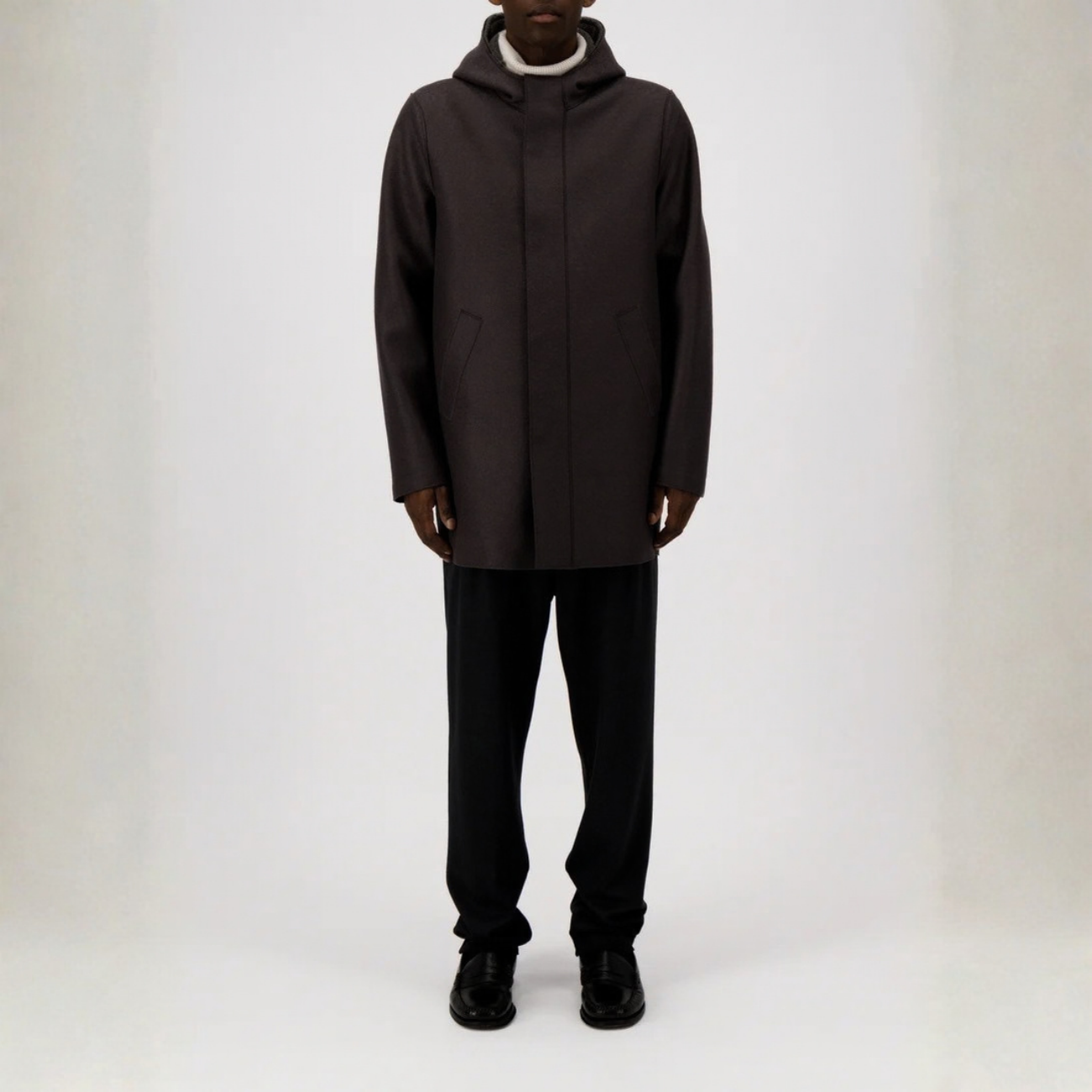 PARKA IN PRESSED WOOL & BOUCLÉ - DARK BROWN