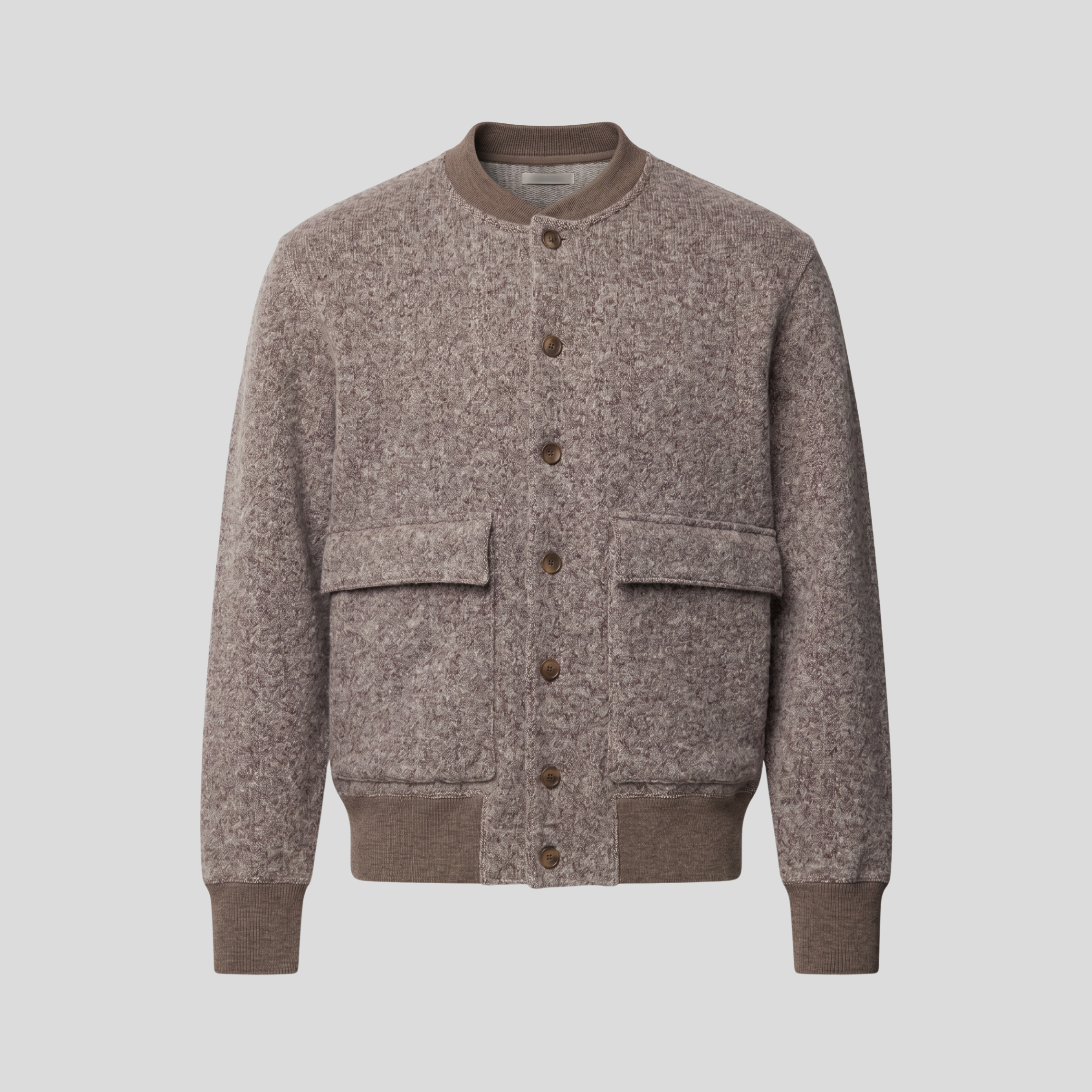 WOOL BLEND BOMBER JACKET - DARK BROWN