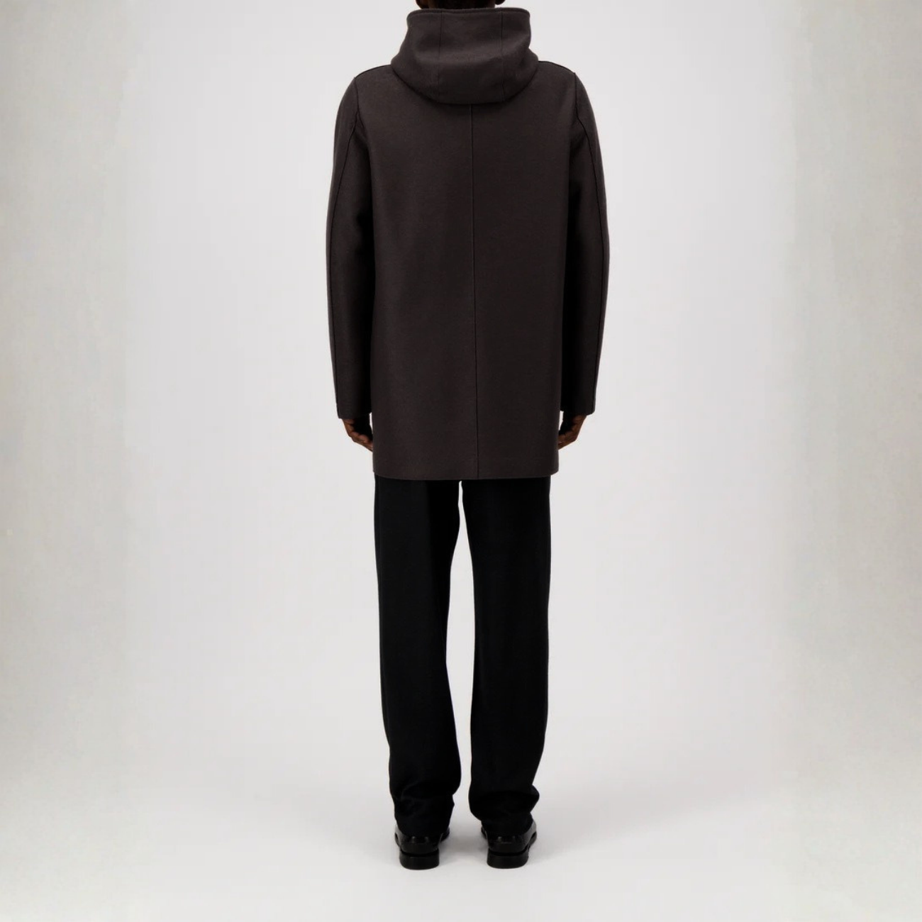 PARKA IN PRESSED WOOL & BOUCLÉ - DARK BROWN
