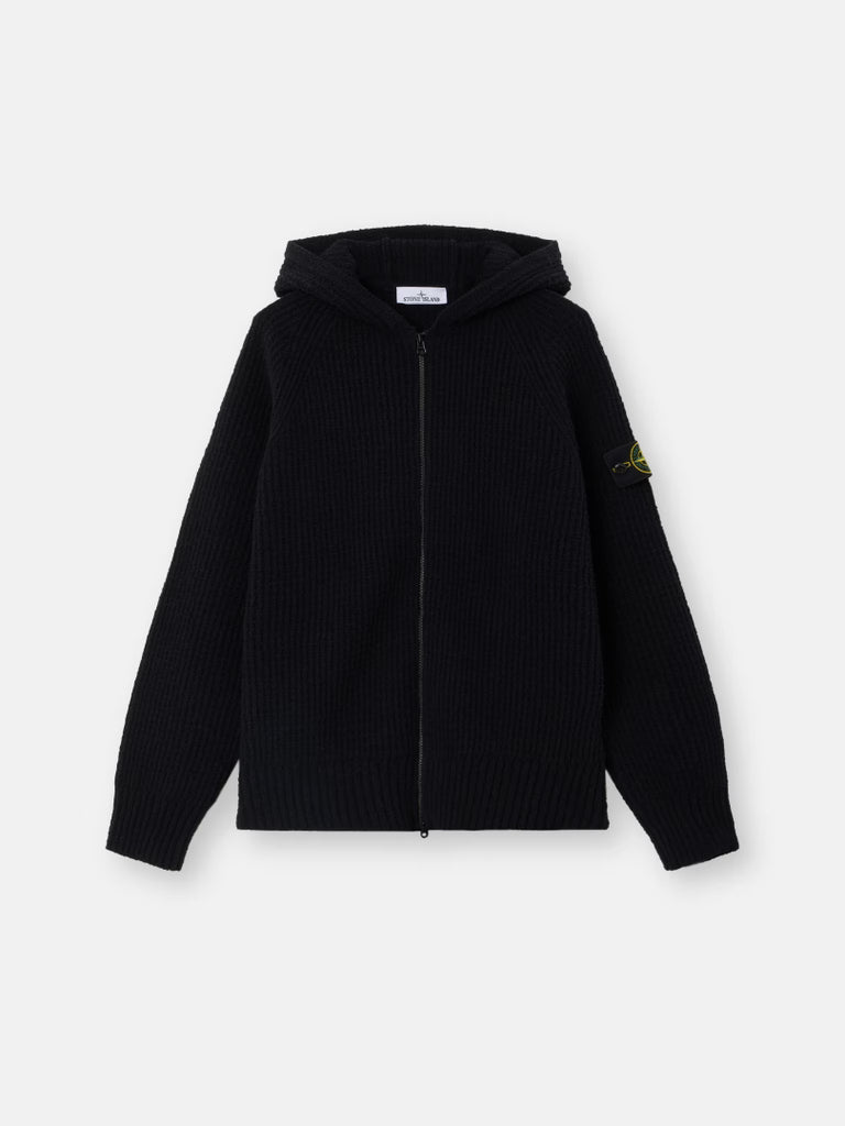 FULL RIB HOODED ZIP-UP - BLACK