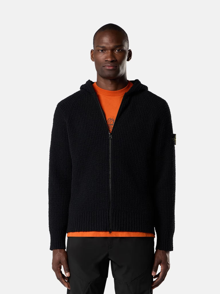 FULL RIB HOODED ZIP-UP - BLACK