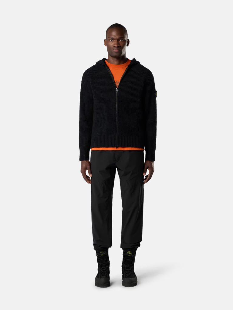 FULL RIB HOODED ZIP-UP - BLACK
