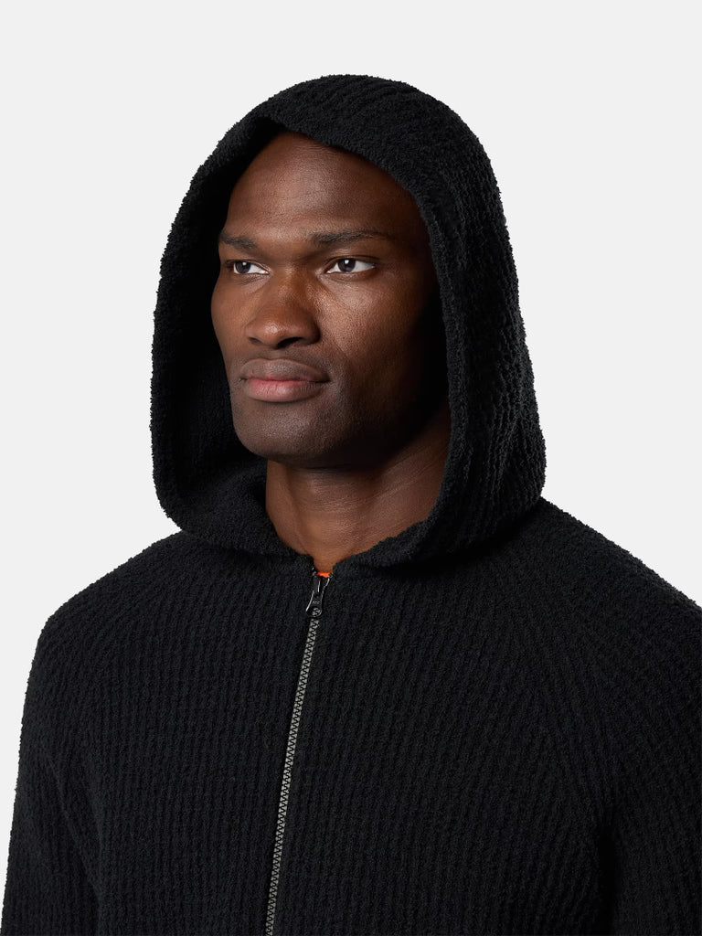 FULL RIB HOODED ZIP-UP - BLACK