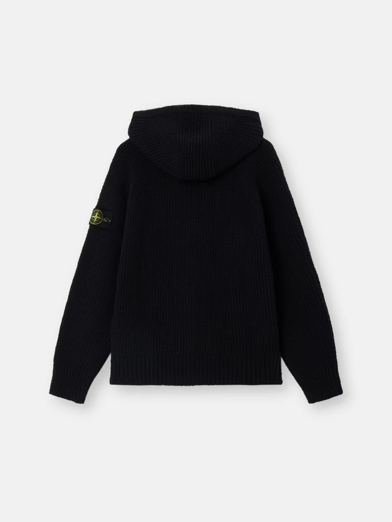 FULL RIB HOODED ZIP-UP - BLACK