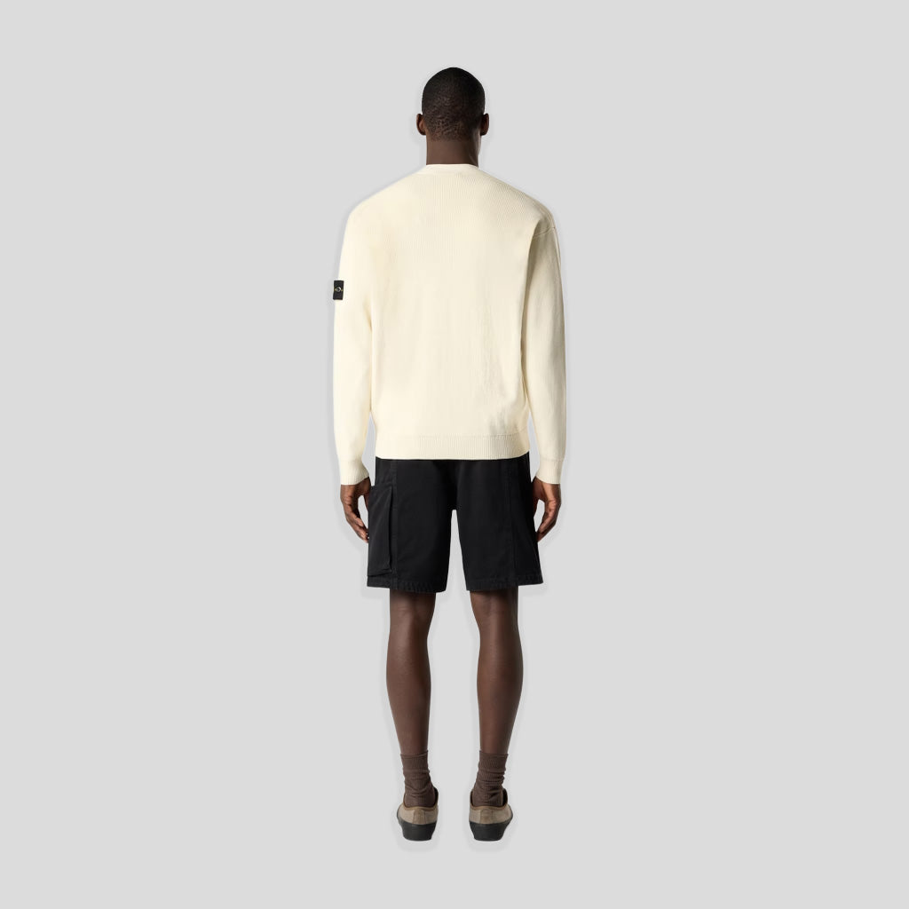 RIBBED SOFT ORGANIC COTTON V-NECK CARDIGAN - IVORY