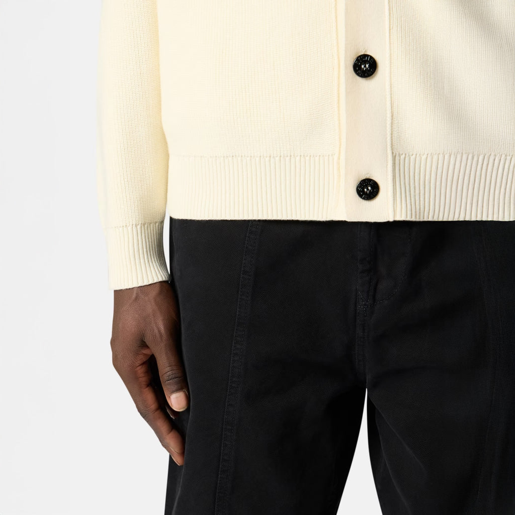 RIBBED SOFT ORGANIC COTTON V-NECK CARDIGAN - IVORY