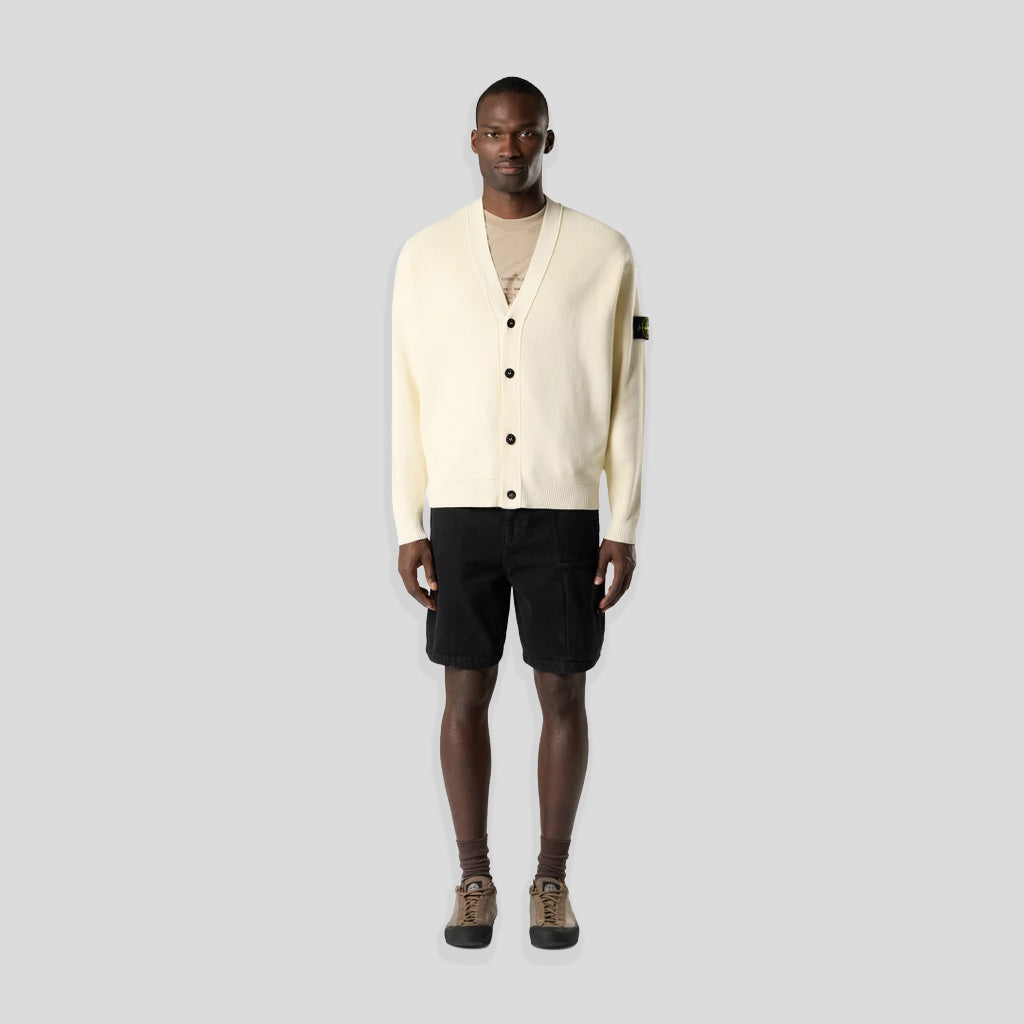 RIBBED SOFT ORGANIC COTTON V-NECK CARDIGAN - IVORY