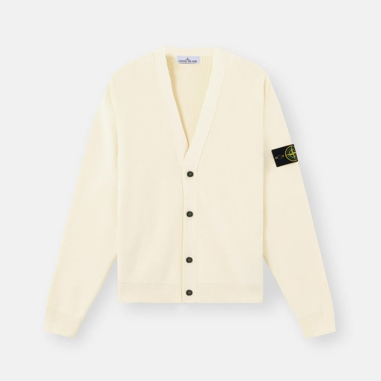 RIBBED SOFT ORGANIC COTTON V-NECK CARDIGAN - IVORY