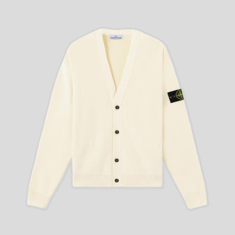 RIBBED SOFT ORGANIC COTTON V-NECK CARDIGAN - IVORY