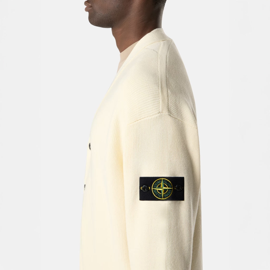 RIBBED SOFT ORGANIC COTTON V-NECK CARDIGAN - IVORY