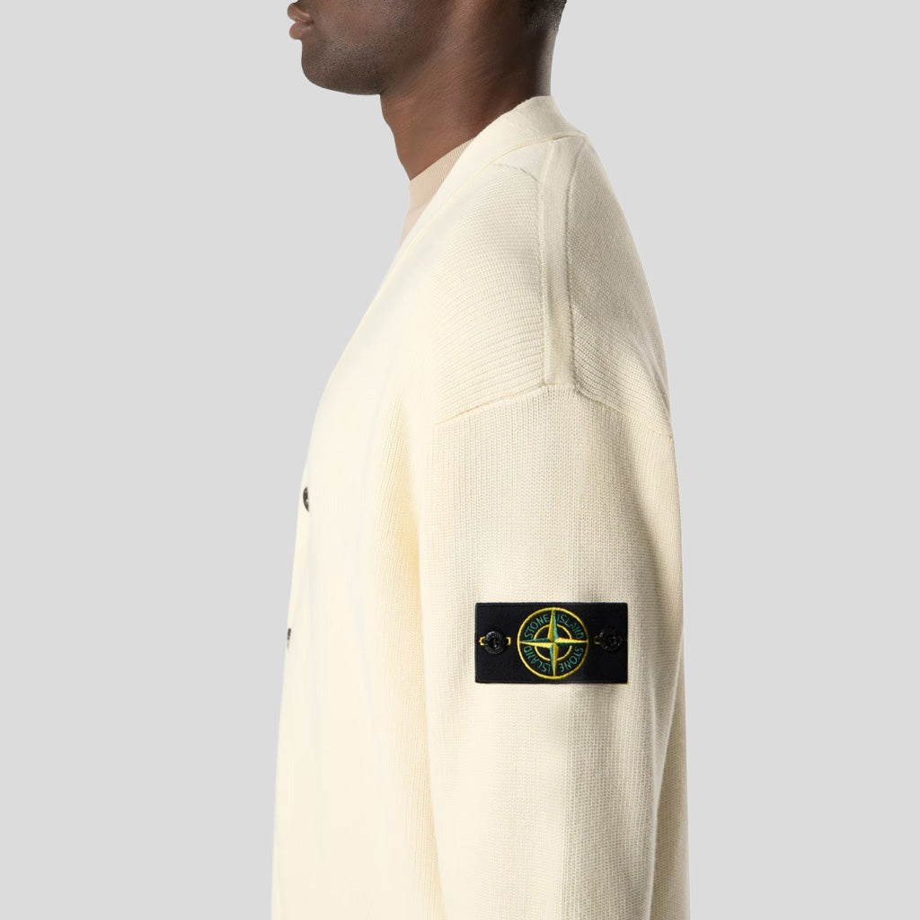 RIBBED SOFT ORGANIC COTTON V-NECK CARDIGAN - IVORY