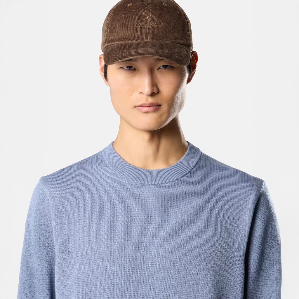 MICRO  STITCH SOFT ORGANIC COTTON KNITTED CREWNECK - AVIO BLUE