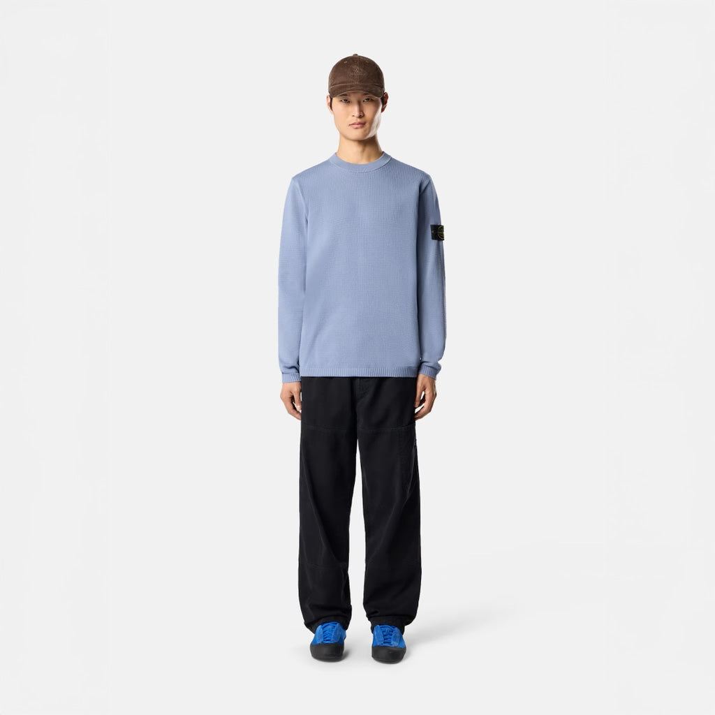 MICRO  STITCH SOFT ORGANIC COTTON KNITTED CREWNECK - AVIO BLUE