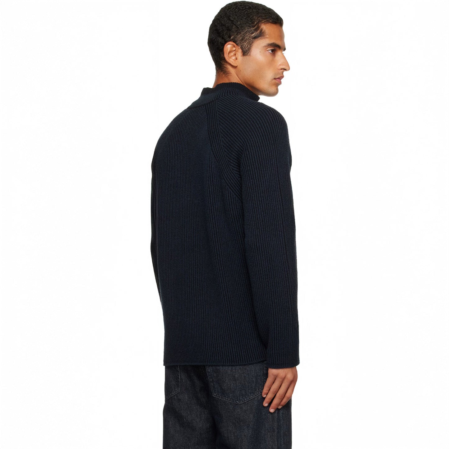 HALF-ZIPPER SWEATER WITH VANISE RIB TEXTURE - NAVY