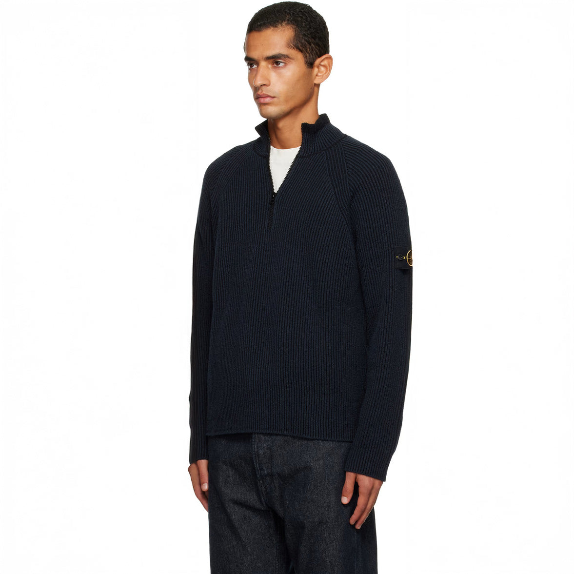 HALF-ZIPPER SWEATER WITH VANISE RIB TEXTURE - NAVY