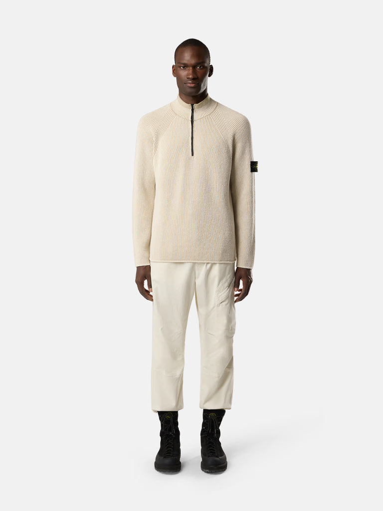 Half-zipper sweater with vanisé rib texture