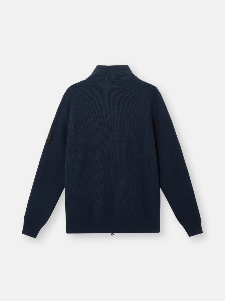 Zip cardigan with ribbing - Navy Blue