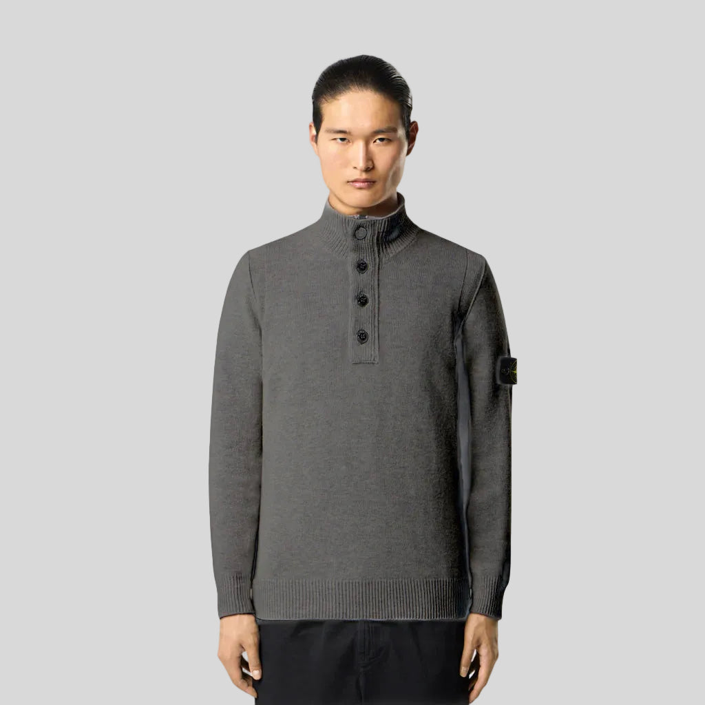 HALF-ZIPPER LAMBSWOOL SWEATER - CEMENT MEL GREY