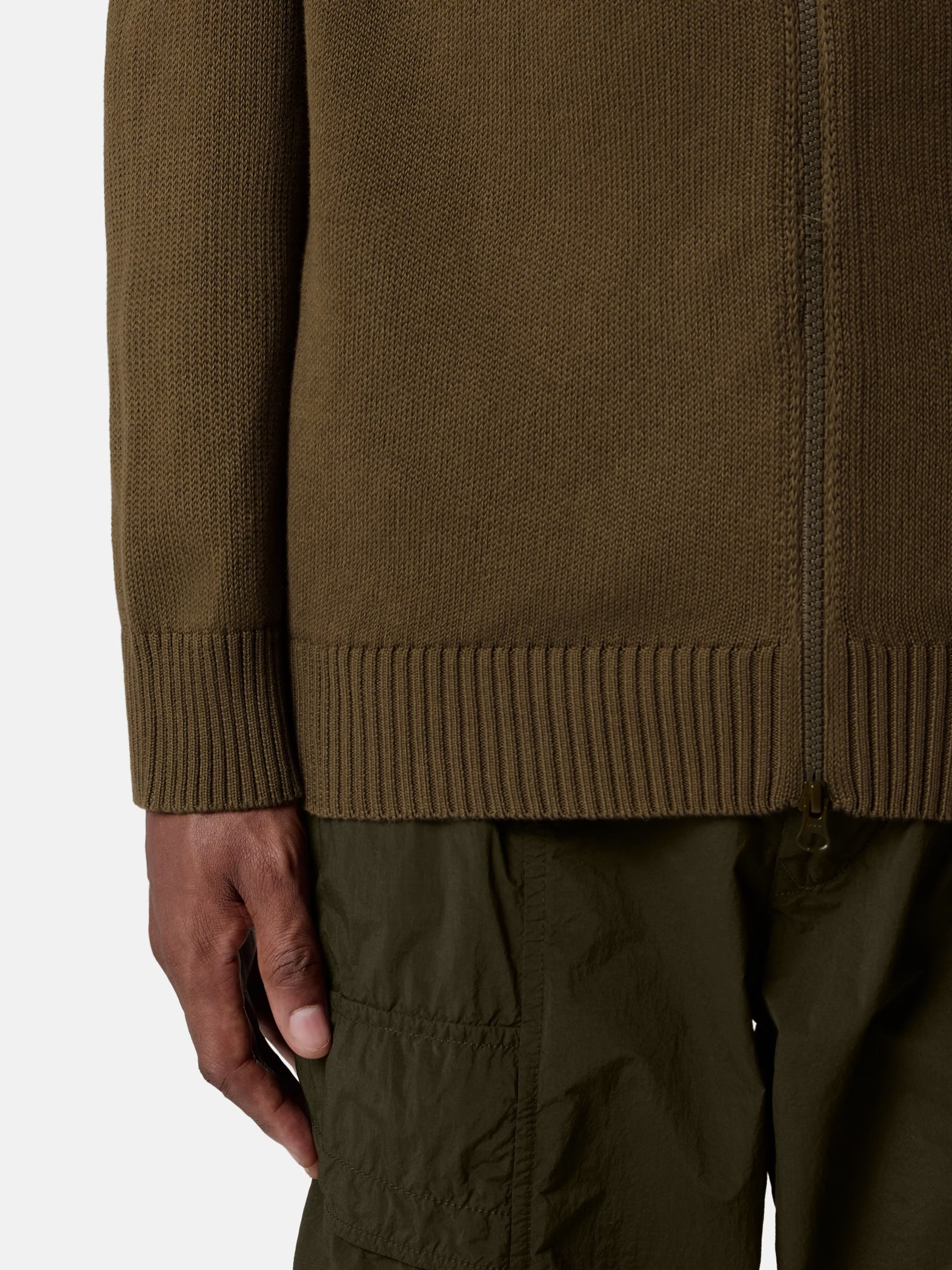 S.I GHOST COTTON CASHMERE ZIP-UP SWEATER - MILITARY GREEN