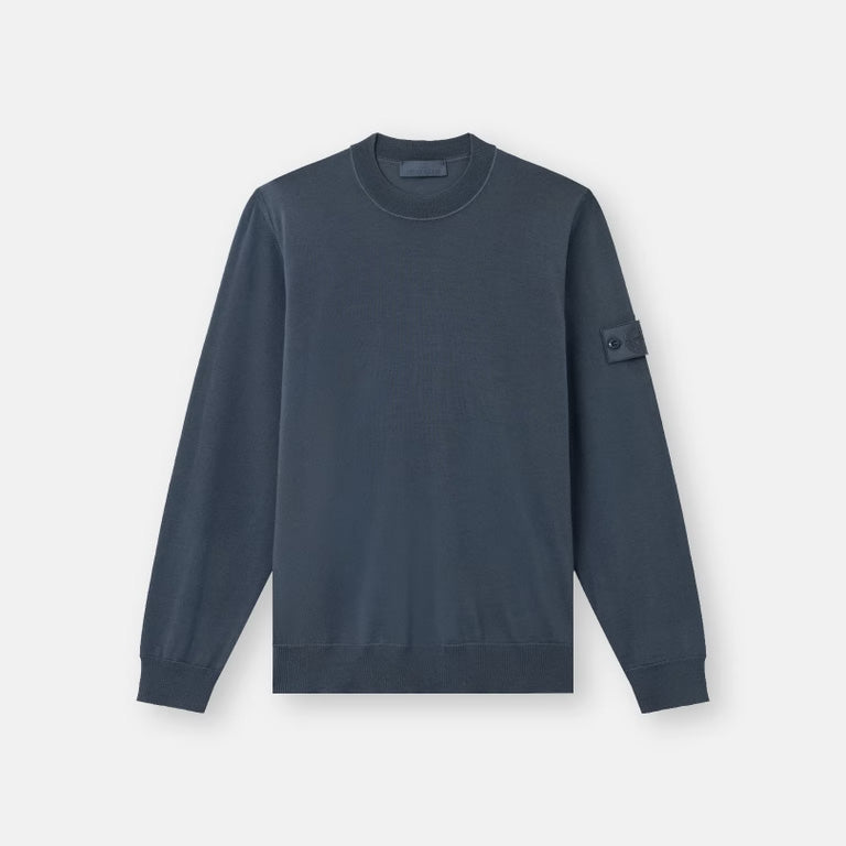 S.I. GHOST LIGHT PURE RWS WOOL CREWNECK JUMPER - SLATE BLUE