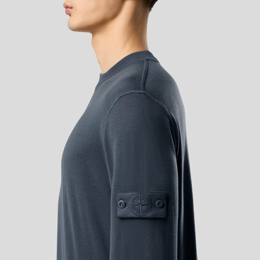 S.I. GHOST LIGHT PURE RWS WOOL CREWNECK JUMPER - SLATE BLUE