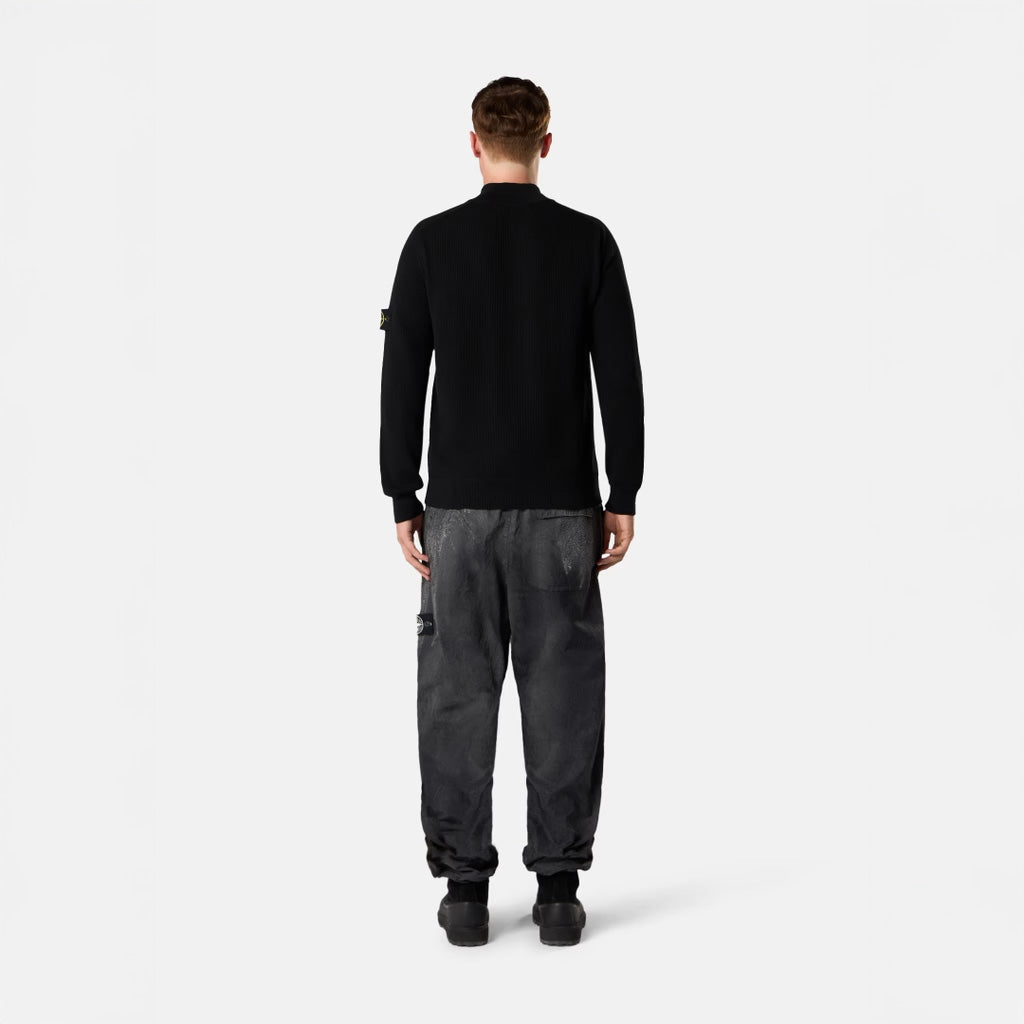 RIBBED SOFT ORGANIC COTTON HALF-ZIP JUMPER - BLACK