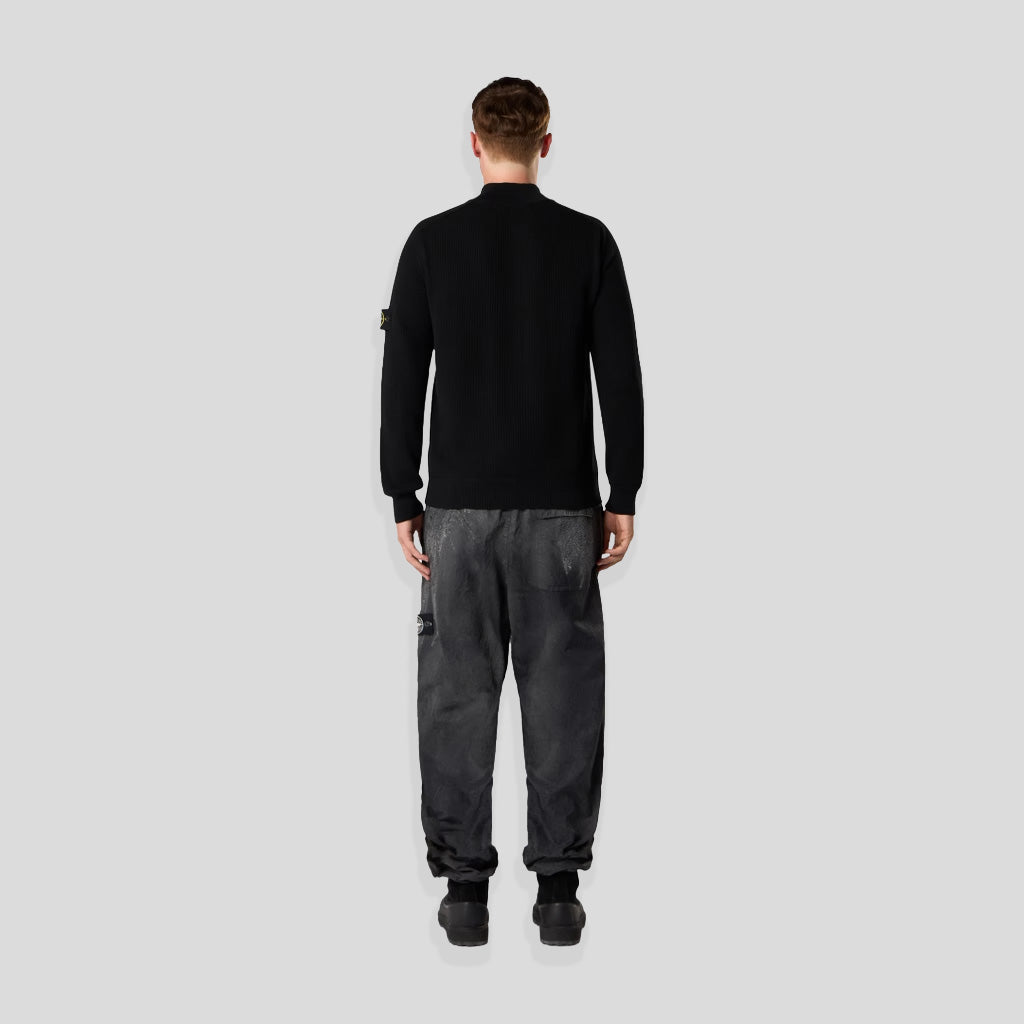 RIBBED SOFT ORGANIC COTTON HALF-ZIP JUMPER - BLACK
